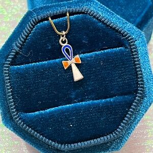 Antique 800 German Silver Enameled Ankh Charm .3 grams